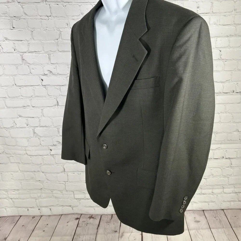 VTG Jos A Bank Business Express 100% Wool Green/Blue Check Blazer Jacket 43R - Picture 3 of 11